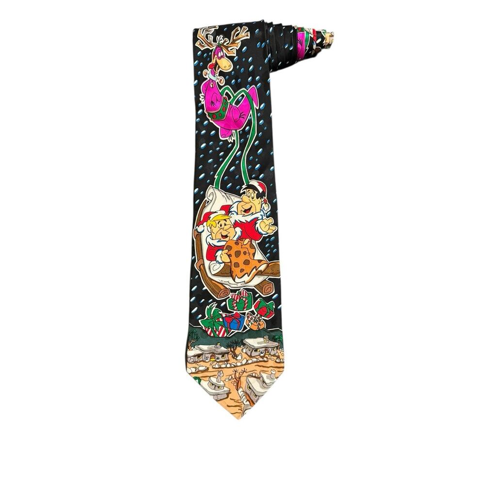 Hanna Barbera The Flintstones Christmas Fred Barney Dino Sleigh Presents Necktie